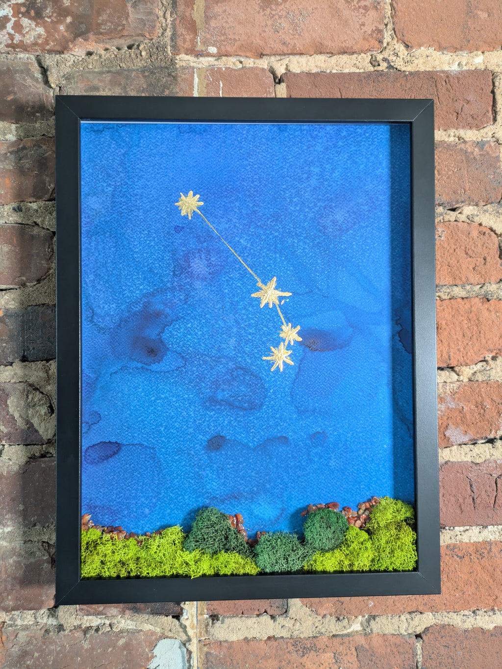 Golden Aries — No. 1 | Original Zodiac Moss & Crystal Art