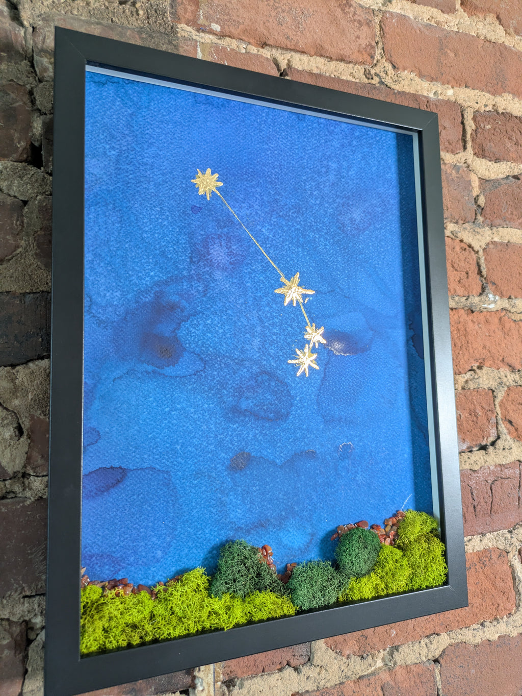 Golden Aries — No. 1 | Original Zodiac Moss & Crystal Art