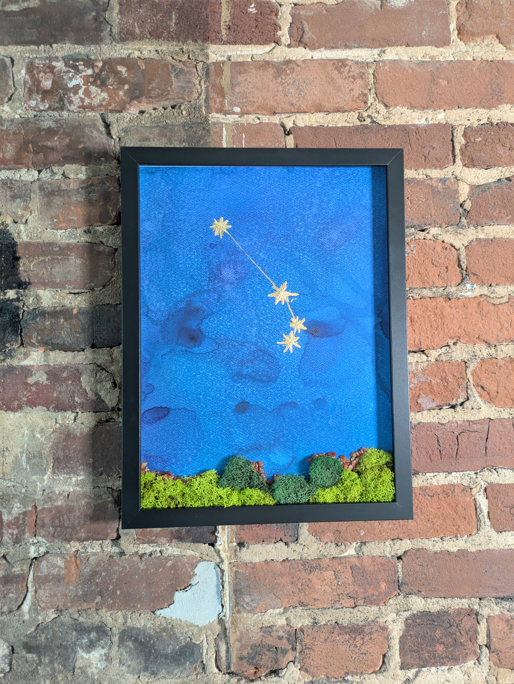 Golden Aries — No. 1 | Original Zodiac Moss & Crystal Art