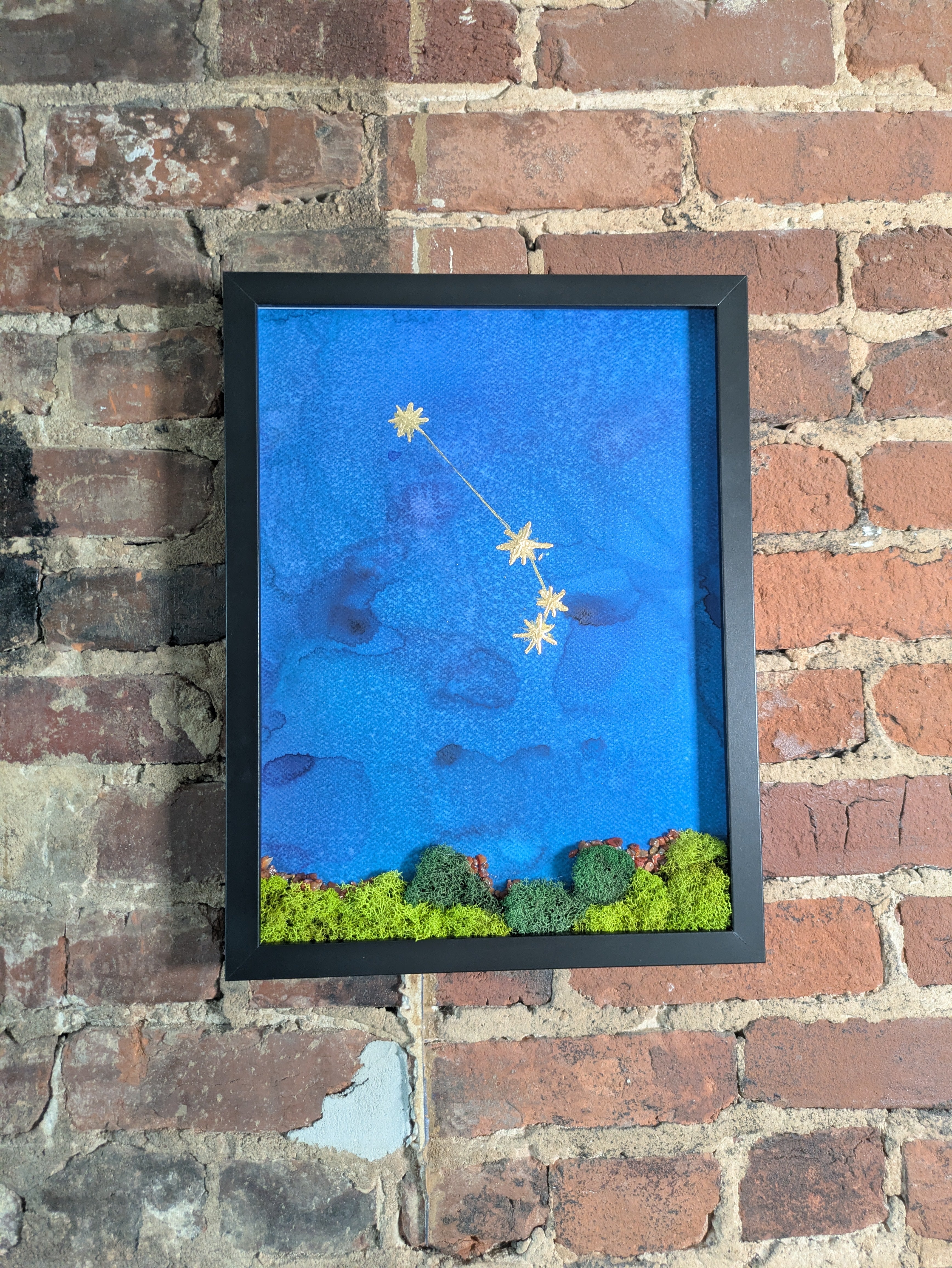Golden Aries — No. 1 | Original Zodiac Moss & Crystal Art